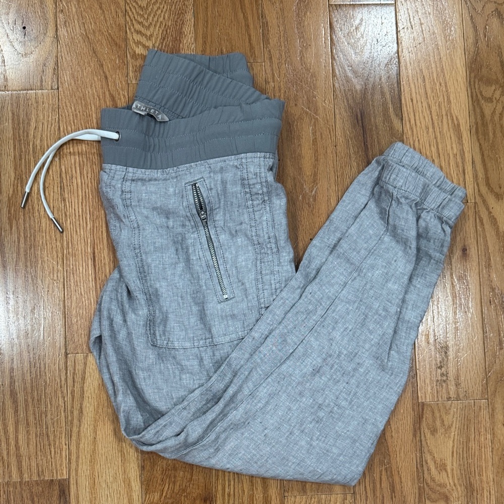 Athleta Linen Blend Jogger Pants with Zipper Detail
